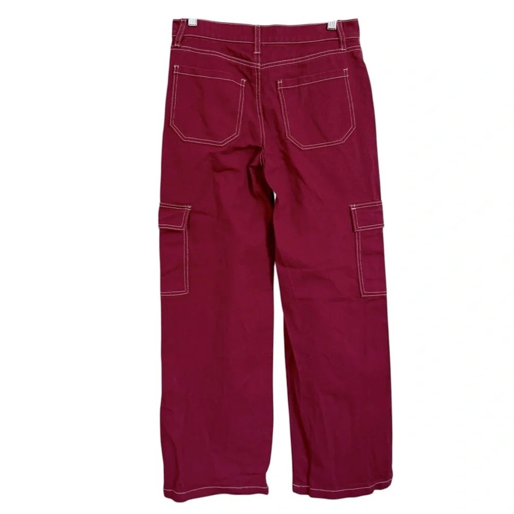 RSQ Women'sSize 26 Low Rise Wide Leg Cargo Jeans Garnet Baggy Y2K